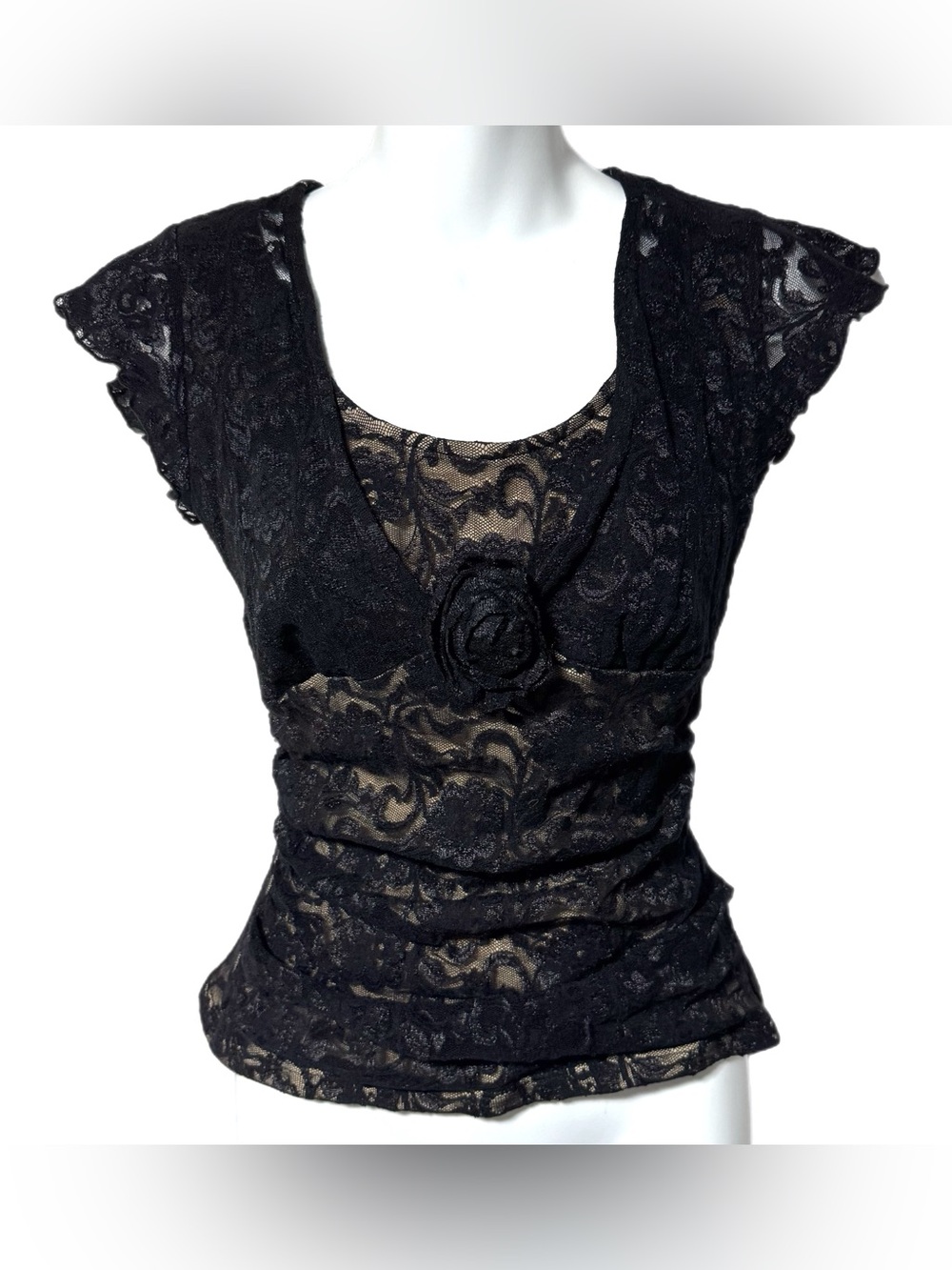 Y2K Bisou Bisou Black Lace Babydoll Top Flutter Sleeve S Whimsigoth Going Out
